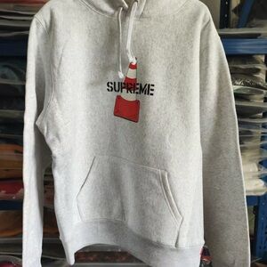 Supreme Light Gray Hoodie with Red Graphic